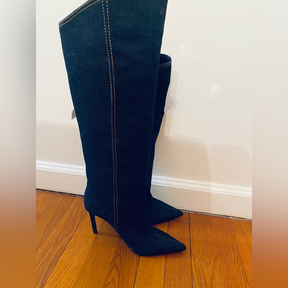 Zara 6 1/2 / blue DENIM Over the Knee Stiletto Boots